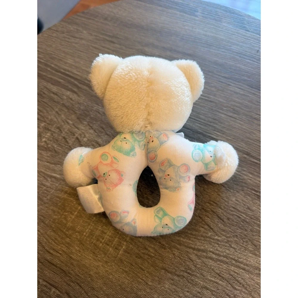 Vintage Carter's Prestige Bear Handheld Ring Rattle Baby Plush Stuffed Toy 6